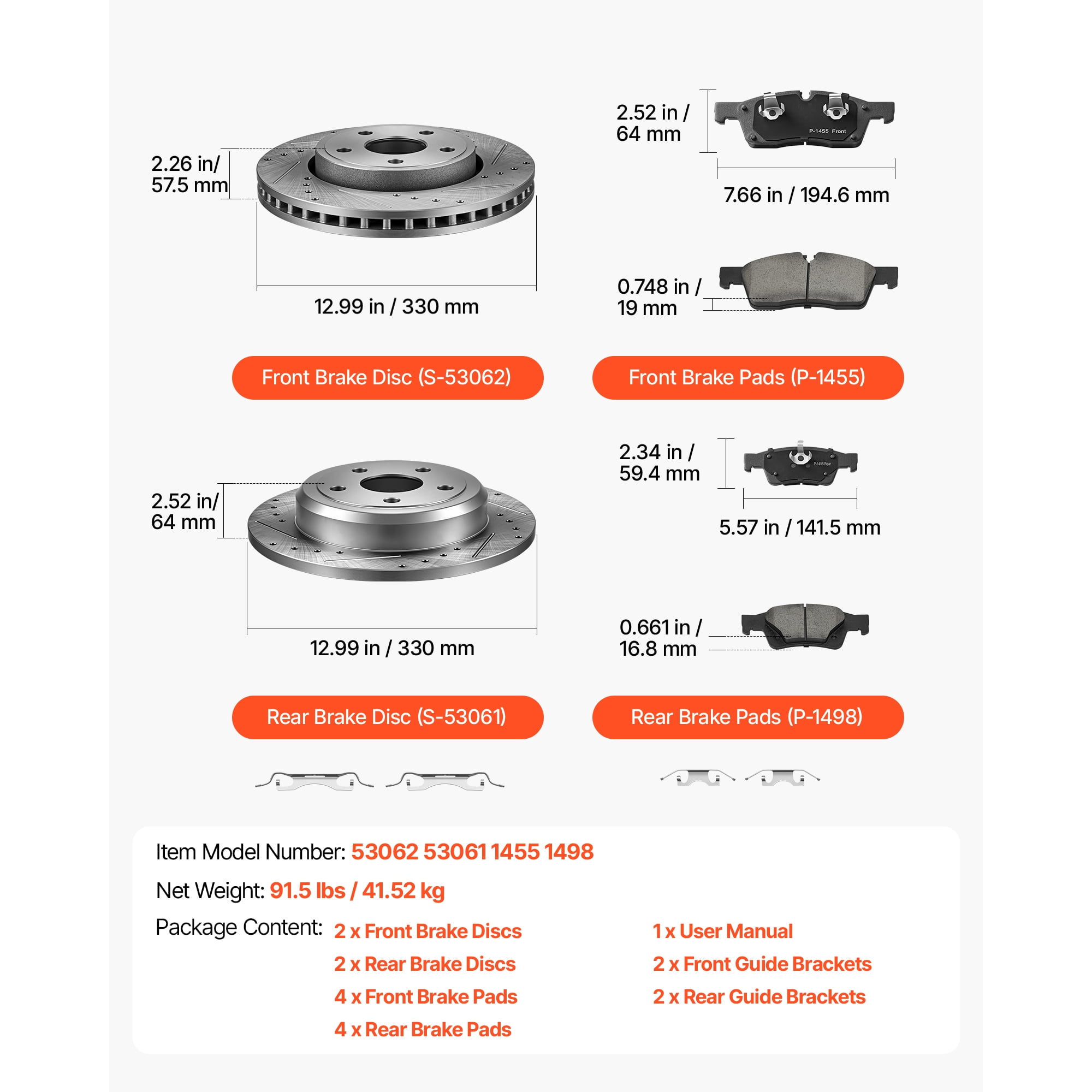 KFFKFF Front and Rear Brake Kit with Ceramic Brake Pads and Drilled Slotted Rotors, Compatible with 2011-2020 Dodge Durango 3.6L, 2011-2014 Jeep Grand Cherokee 3.6L 5.7L