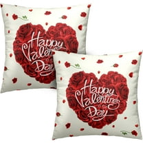 Valentine Day Pillow Covers 16x16 Set of 2 Happy Valentines Day Red Rose Heart Throw Pillow Covers Set of 2 Rose Flowers Decoarative Pillow Case Cushion Case for Couch Sofa