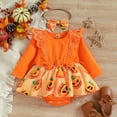 thumbnail image 3 of Baby Girl Halloween Striped Printed Lace Bow Romper Dress Hem Jumpsuit + Hairband Set,0-24M, 3 of 5
