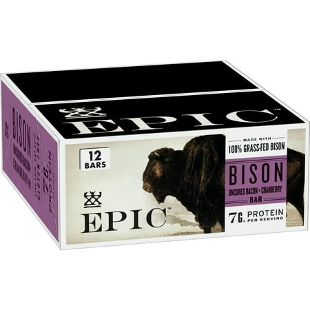 (Best By Dec 18 2025) EPIC Bison Bacon Cranberry Bars Grass-Fed 12 Count Box 1.3oz bars