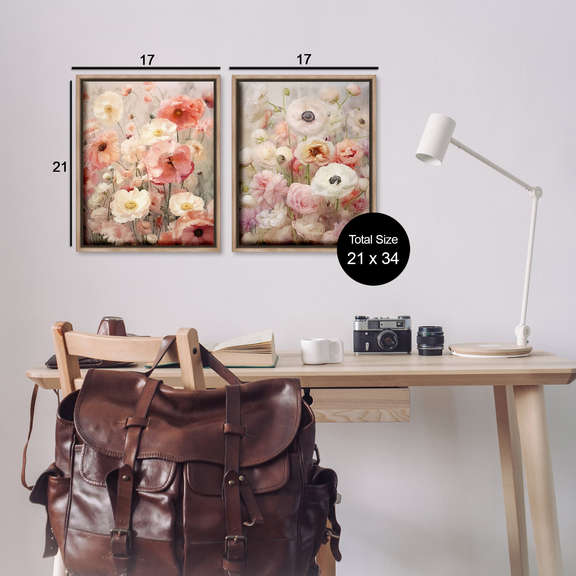 Stupell Industries Blush Floral Flowers Plants & Flowers Painting Brown Floater Framed Canvas Art Print Wall Art, 17 x 21, Set of 2
