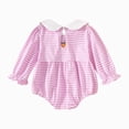 thumbnail image 4 of Staki Newborn Infant Baby Girl Halloween Outfits Embroidered Pumpkin Onesie Long Sleeve Smocked Bubble Romper 0-18M(Pink,0-3 Months), 4 of 8