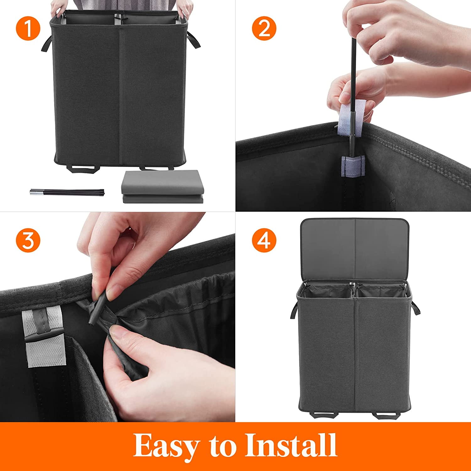 Lifewit Double Laundry Hamper with Lid and Removable Laundry Bags, Collapsible 2 Dividers, Black