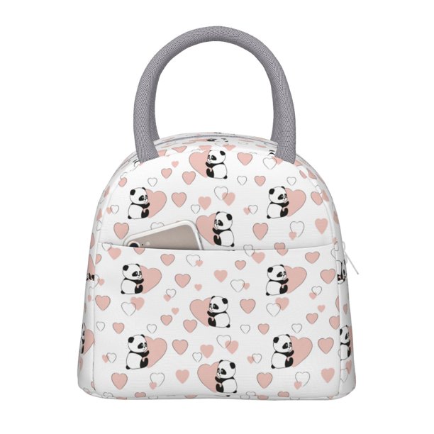 Easygdp Heart Panda Bolsa de Almuerzo Insulada Grande, Forro de Aluminio, Diseño Espacioso, a Prueba de Fugas, Ideal para Trabajo, Picnics, Viajes y Actividades al Aire Libre