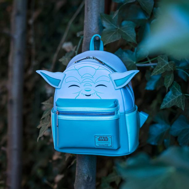 Loungefly Star Wars Yoda Glow In The Dark Blue Mini Backpack New LOUNGEFLY Disney Star Wars The Mandalorian and Grogu  main image 3