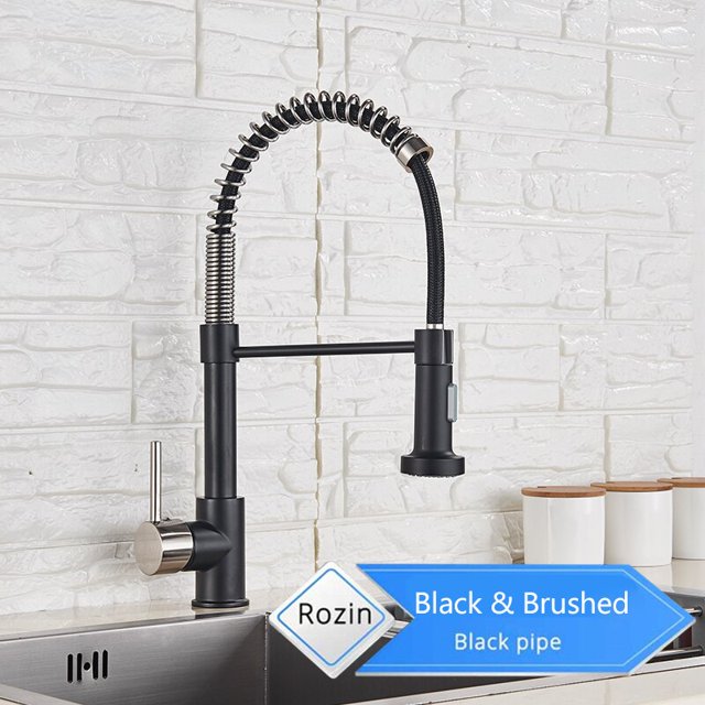 Grifo de cocina negro mate Rozin, grifo mezclador montado en cubierta, boquilla rociadora de flujo de rotación de 360 grados, fregadero de cocina, grifos fríos y calientes Tan Jianjun unisex