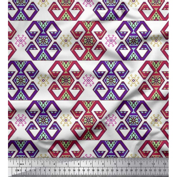 Soimoi Silk Fabric Ikat Kilim Print Sewing Fabric Yard 42 Inch Wide