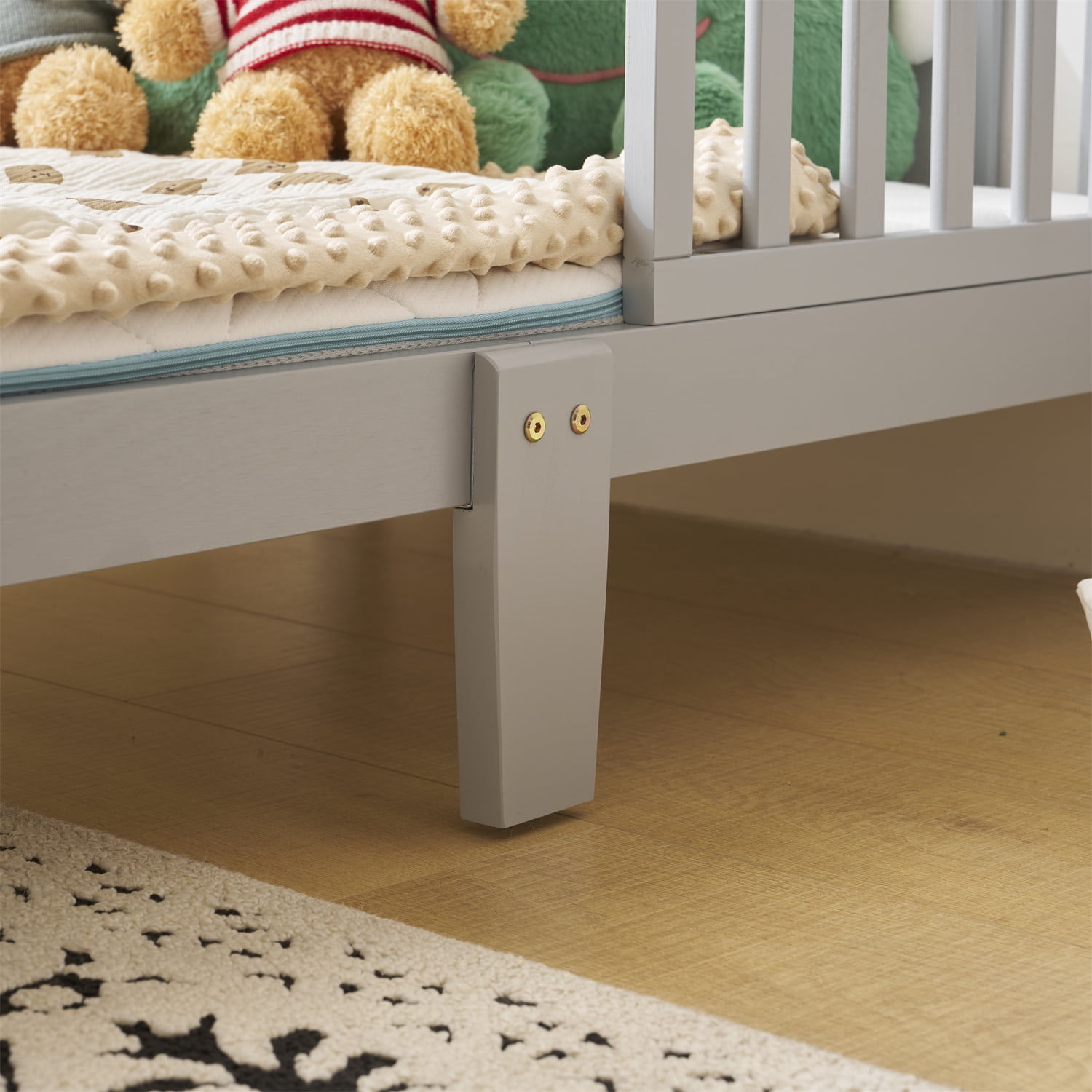 Ktaxon Toddler Bed, Solid Wood Frame, Safety Guardrails, Gray, 53