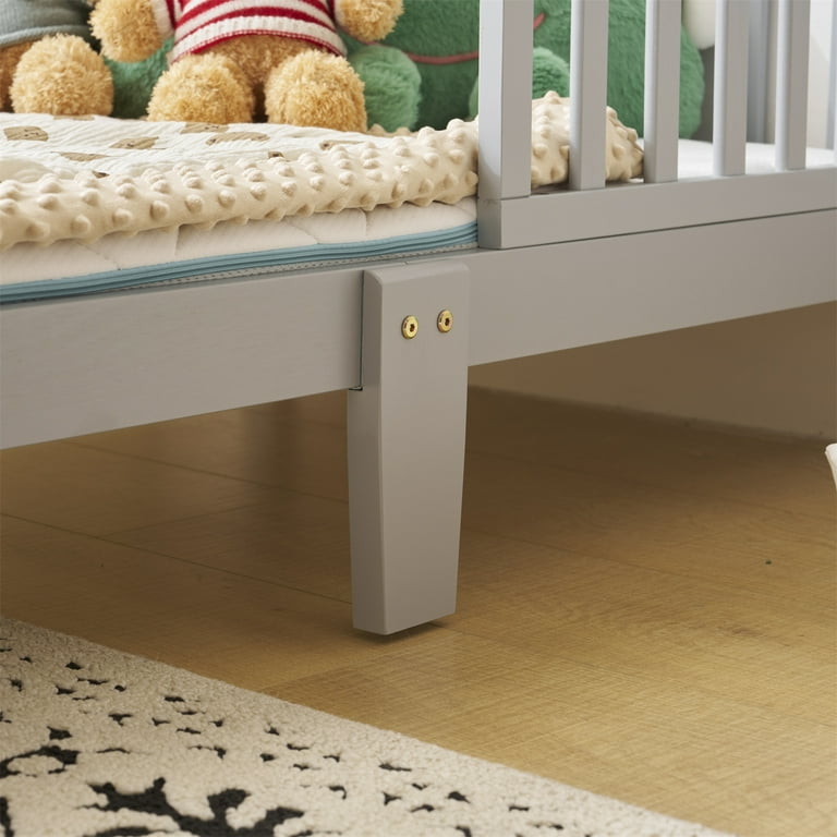 Ktaxon Toddler Bed, Solid Wood Frame, Safety Guardrails, Gray, 53
