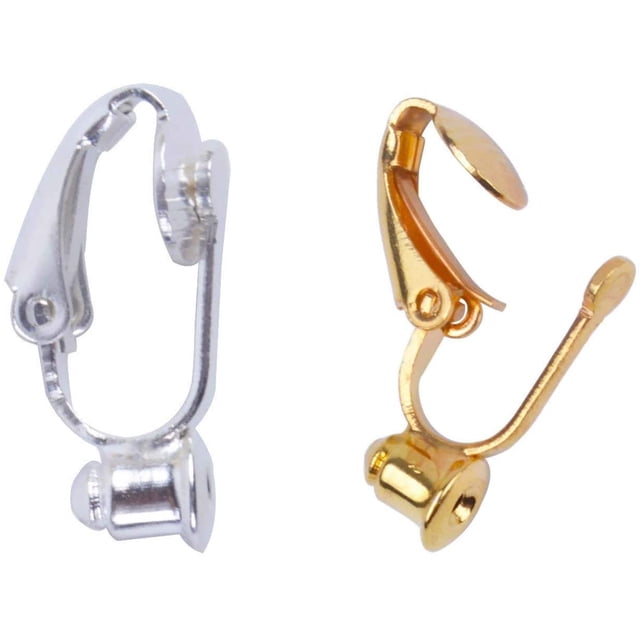 20 Pieces Earring Clip Backs Clip-on Earring Converter Components Findings with Post for None Pierced Ears, Silver and Gold