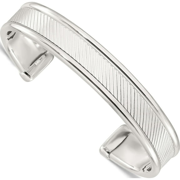Sterling Silver Polished Textured Cuff Bangle Bracelet (Width 11.5) - Jbsp