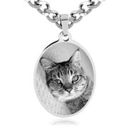 Photos Engraved - Custom Photo Engraved Small Oval Pendant in Stainless Steel - Free reverse side engraving - 18 in chain included - W-SOST