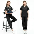 thumbnail image 4 of LYMAYTER Womens V-Neck Medical Uniform Solid Color Multi-pocket Design Overalls Set for S-2XL, 4 of 7