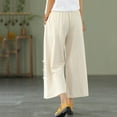 thumbnail image 4 of WJHWSX Women's Pants,Straight Leg Pants Women,Loose Pants for Women,Elastic Waistband,Moisture Wicking,Solid,Cotton,Linen ,Beige,5XL, 4 of 5