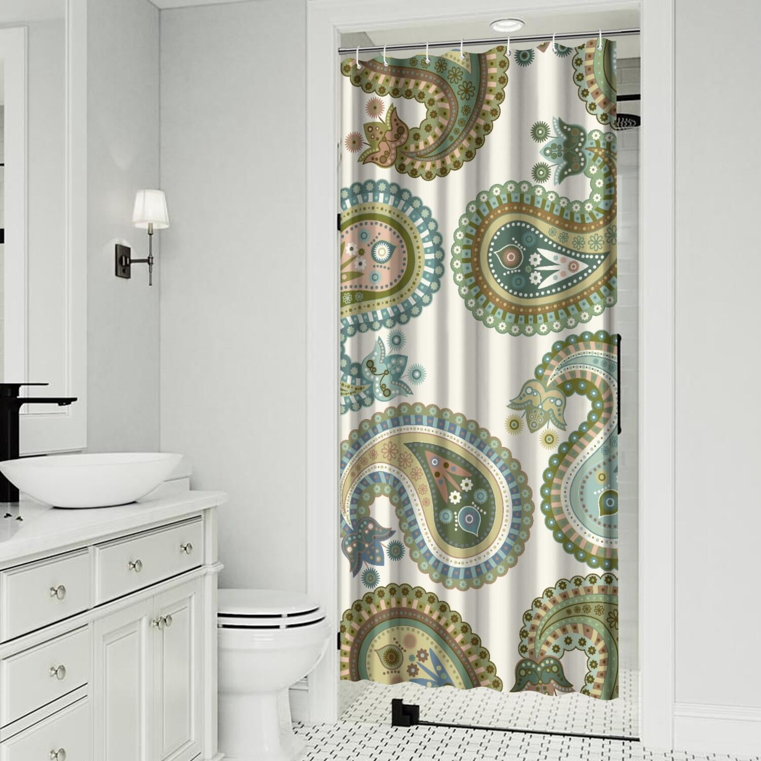 Abstract Paisley Art Shower Curtain Decorative Print Mandala Inspired Waterproof Fabric 36x72 inches