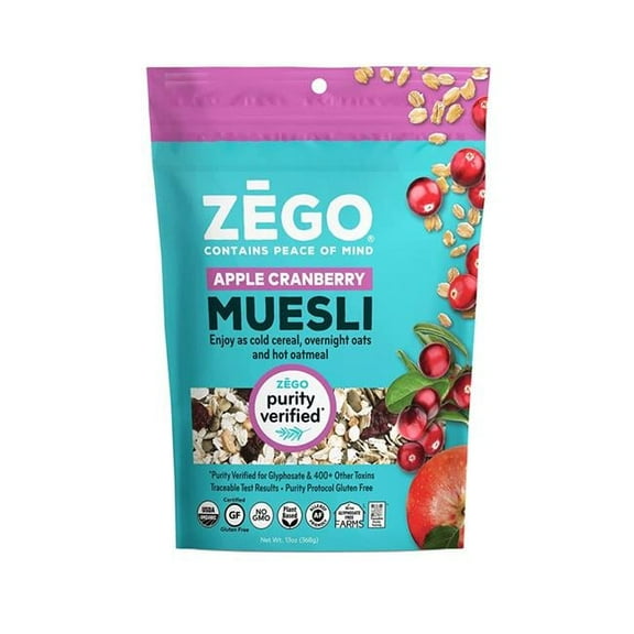 ZEGO Foods Organic Superfood Oatmeal & Muesli, Certified Gluten Free (Apple Cranberry) 13oz
