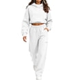 thumbnail image 3 of VBVC Women's 2 Piece Hooded Sweatsuit , Cowl Neck Cropped Pullover and Pants for Women , Ladies' Long Sleeve Tracksuit with Pockets, S-2XL, 3 of 5