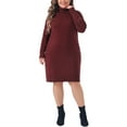 thumbnail image 1 of Vestido de suéter mini de manga larga de cuello alto para mujer de tallas grandes Agnes Orinda 1X Burdeos, 1 of 6