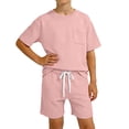 thumbnail image 2 of Boys Summer 2 Piece Basic Classic Shorts and Short Sleeves Sets Soft Relaxed Fit Kids Summer Clothes Pink Size 1-2 Years, 2 of 4