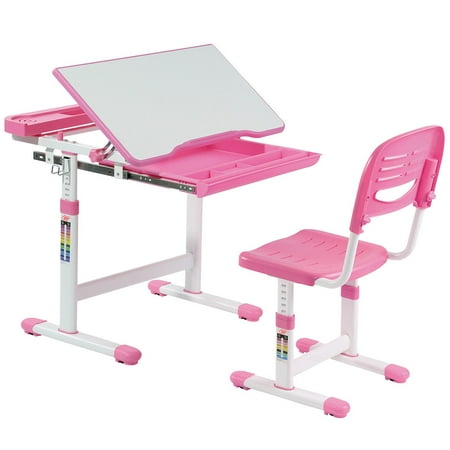 Gymax Height Adjule Children S Desk Chair Set Multifunctional Gymax Height Adjule Children S Desk Chair Set Multifunctional Study Drawing Pink