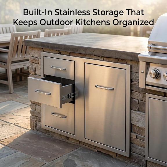 304 Stainless Steel Drawer Outdoor Kitchen，Three-Drawer BBQ Island Drawers for Outdoor and Indoor Kitchens, Embedded Stainless Steel Drawers with Access Doors
