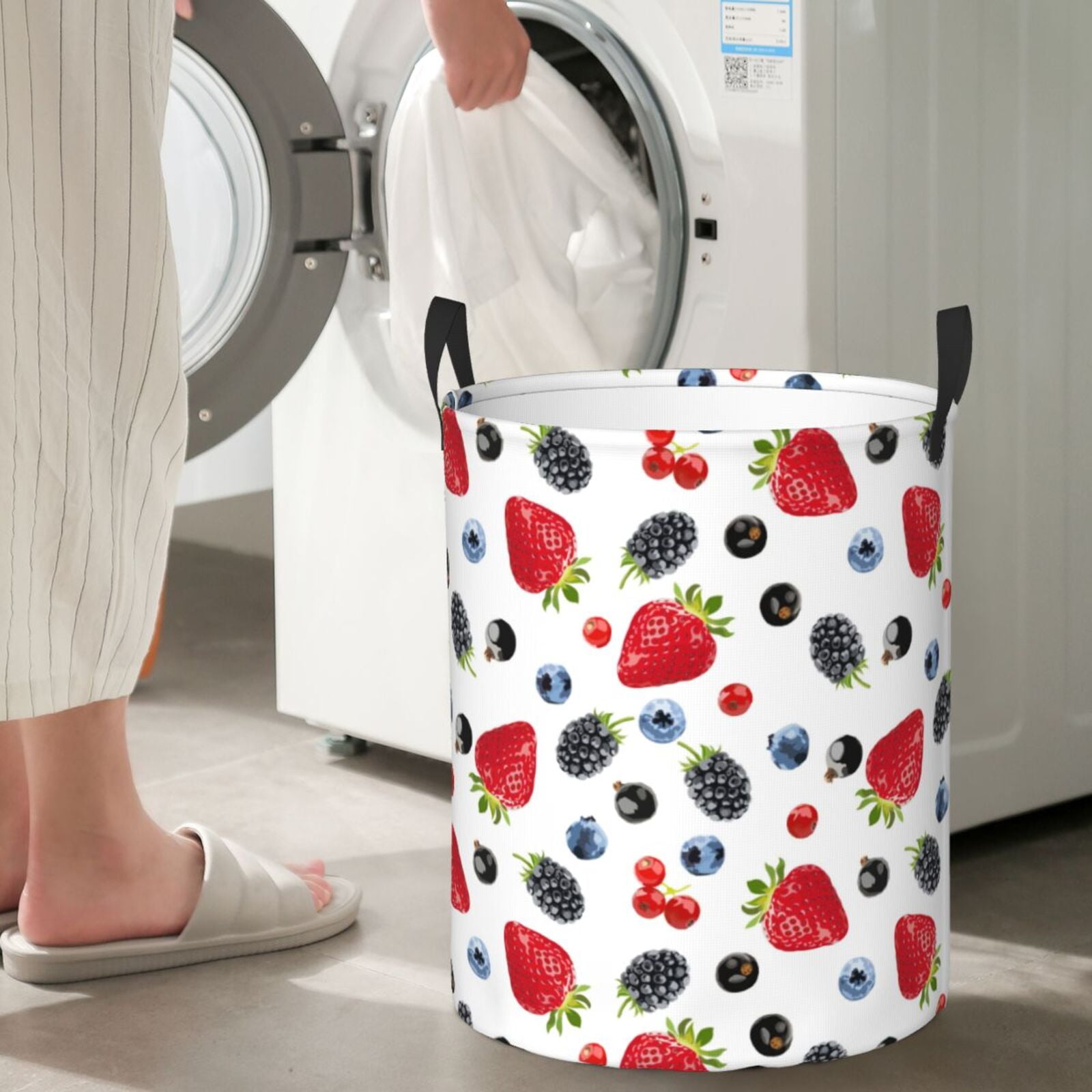 Large Laundry Basket with Handles - Blueberry design funny Kids Baby Dirty Clothes Laundry Hamper for Bedroom Aesthetic