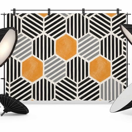 Photo Backdrop 5x7 ft Black Orange Hexagon Photography Backdrops Curtains Wall Covering Abstract Geometric Art Photo Booth Drapes for Backdrop Photoshoot Wedding Party Birthday Background Screen