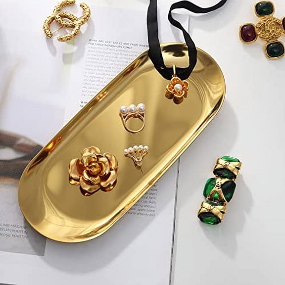 POINTERTECK Metal Storage Tray Towel Plate Oval Stainless Steel Jewelry Tray Small Items Dessert Dish Plate Decorative Article