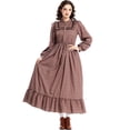 thumbnail image 7 of Prairie Dress Women, Halloween Cosplay, Halloween Costume, Halloween Outfit, Halloween Roleplay, Prairie Dress Women Floral Colonial Costume Long Sleeve American Historical Dress, Brown L, 7 of 7