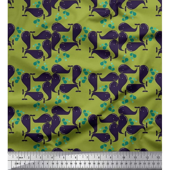 Soimoi Green Cotton Duck Fabric Whale Ocean Fabric Prints By Yard 42 Inch Wide