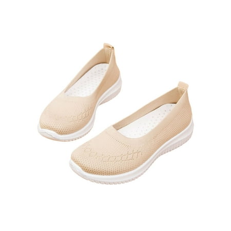 

Crocowalk Womens Sneakers Mesh Casual Shoes Knit Upper Flats Women Walking Shoe Work Breathable Slip On Sock Sneaker Apricot 4.5