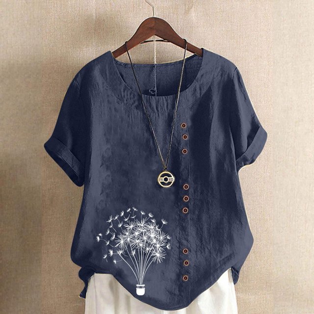 Lydiaunistar Summer Tops for Women Lightweight Polyester Casual Blouse, Button-Up Short Sleeve T-Shirt Perfect for Spring, Summer, and Fall Sizes SS-5XL