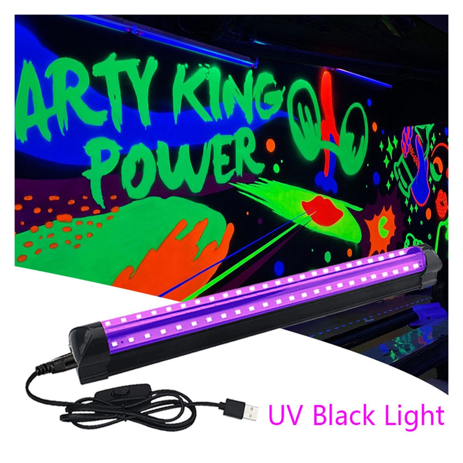 UV Black Light Tube USB Port LED Black Purple Light KTV Bar Dj For Fluorescen Glow Dark Party Stage Blacklight Birthday 10W