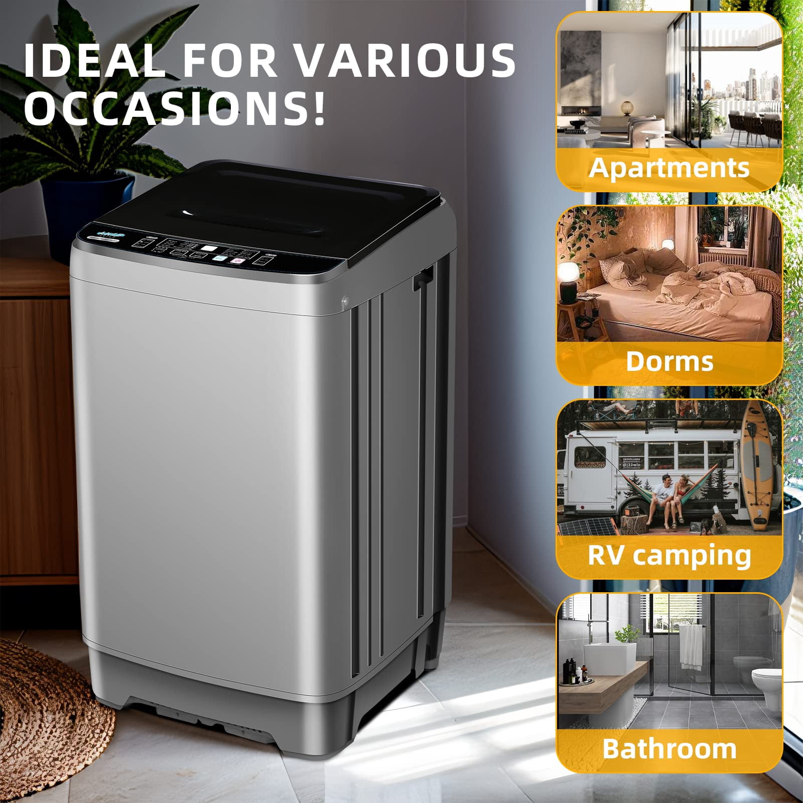 Portable Washing Machine 2.0 Cu.Ft. Full-Automatic Compact Washer Machine for Apartment, 10 Wash Program Small Portable Washer for Dorm, Apartment, RV, Home, Silver