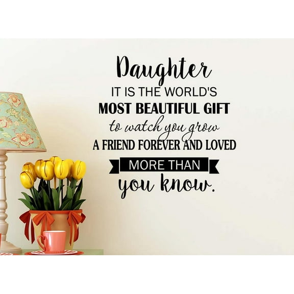 Daughter it is the world's most beautiful gift 22 X 22 Vinyl wall quote decal sticker girl's room calligraphy nursery Art Decor Motivational Inspirational Sticker Decorative lettering love hearts