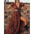 thumbnail image 2 of Vestidos largos bohemios con cuello en V de TEELYNN para mujer, vestidos vintage 2022 con estampado floral y mangas abullonadas, vestidos de verano gitanos hippies, vestidos bohemios, 2 of 4