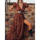 thumbnail image 2 of Vestidos largos bohemios con cuello en V de TEELYNN para mujer, vestidos vintage 2022 con estampado floral y mangas abullonadas, vestidos de verano gitanos hippies, vestidos bohemios, 2 of 5