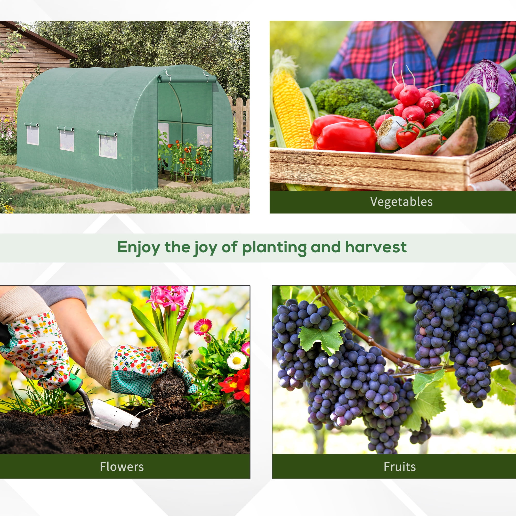 Outsunny 15' x 6' x 7' Walk-in Tunnel Greenhouse Garden Plant Growing House with Door and Ventilation Window, Green
