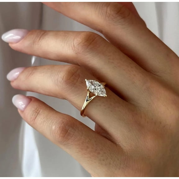 Jewelerix Classic 2 Carat Marquise Cut Moissanite Engagement Ring, Solitaire Promise Ring in 10K Vermeil Yellow Gold Promise Ring for Her