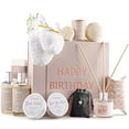 thumbnail image 1 of Birthday Gift Basket - Bath and Spa Gift Set for Women - Luxury Birthday Spa Gift Box with Vit E- Rich Bath Essentials, Diffuser, Candle, Sterling Silver CZ Heart Necklace, 24k Flower, 1 of 8