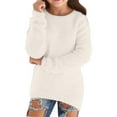 thumbnail image 3 of AHTJRT Fuzzy Fleece Sweatshirt for Girls Boys Thermal Crewneck Long Sleeve Pullover Loose Fit Mid-Long Length Casual Fall Winter Loungewear Tops White 11-12 Years, 3 of 6