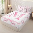 thumbnail image 2 of Homewish Girls Pink Bowknot Zipper Twin Comforter Sets with Fitted Sheet and 2 Pillowcases,Initial Alphabet M Zipper Bedding Set For Kids,Pink Reversible,4-Piece, 2 of 7