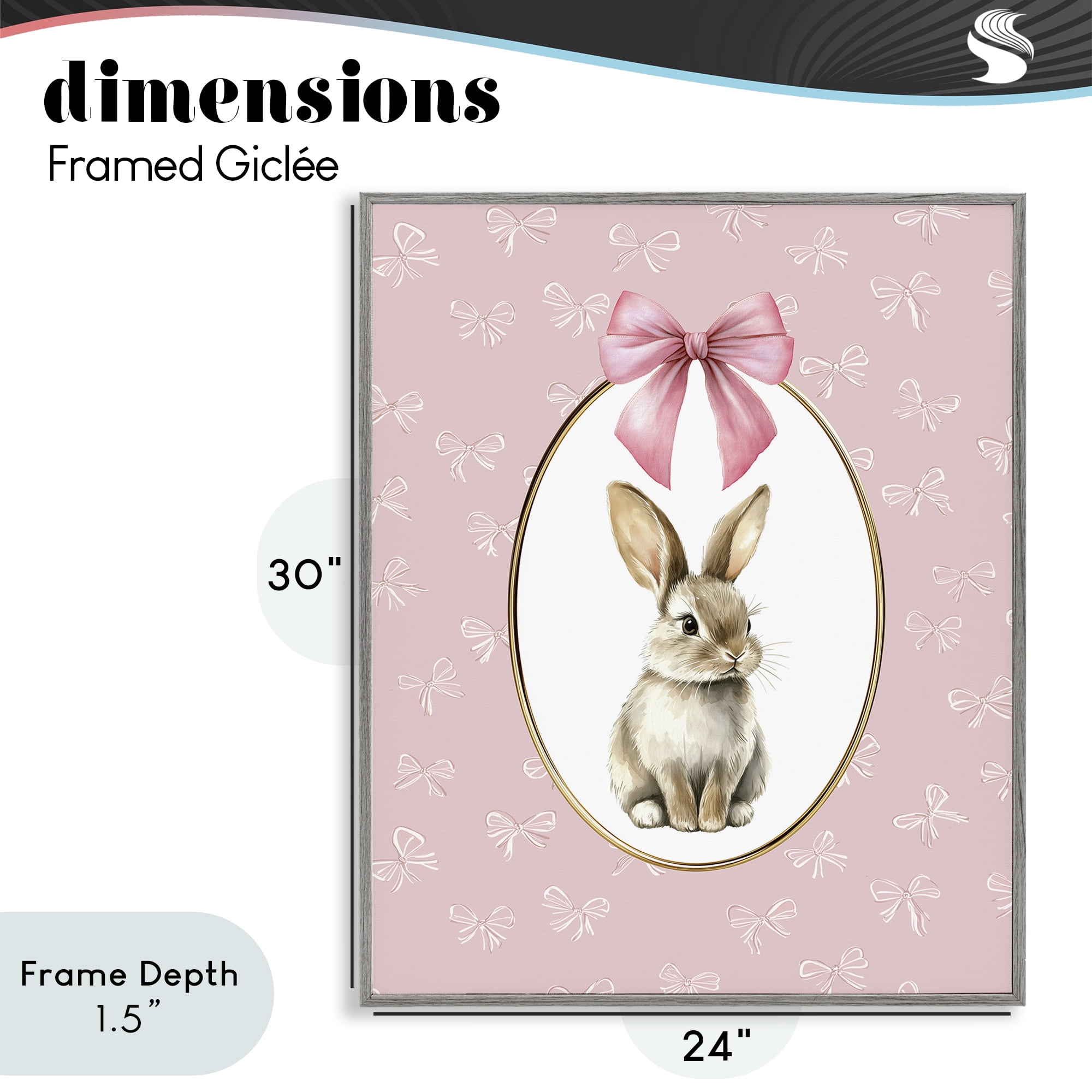 Stupell Industries Ribbon Border Bunny Gray Framed Giclee Art, design by Christine Simpson Art