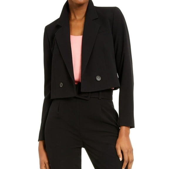 bar III Womens Solid Double Breasted Blazer Jacket, Black, 0