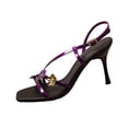 thumbnail image 1 of Purple Women'S Heeled Slides Square Toe Patent Leather Rhinestone Flower Buckle Ankle Strap Solid Color Breathable Sandals For Spring Summer Wear Size 39, 1 of 9