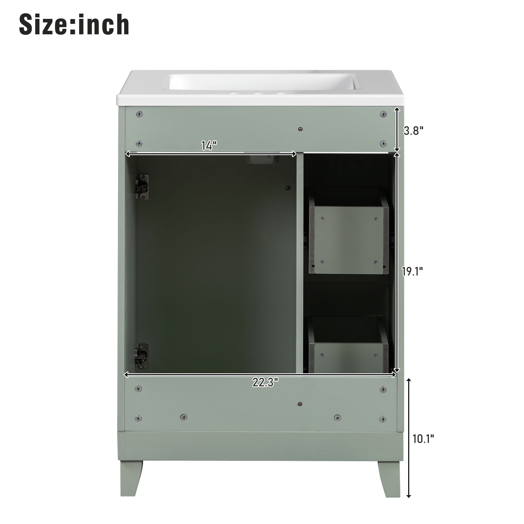 MAYEERTY 24" Bathroom Vanity Cabinet - Ceramic Sink, 2 Drawers, Durable for Daily Bathroom Use
