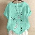 thumbnail image 2 of Mchoice Summer Tops for Women 2024 Trendy Short Sleeved Casual Plus Size Shirts Round Neck Printed Loose Button Cotton Linen Blouse, 2 of 5