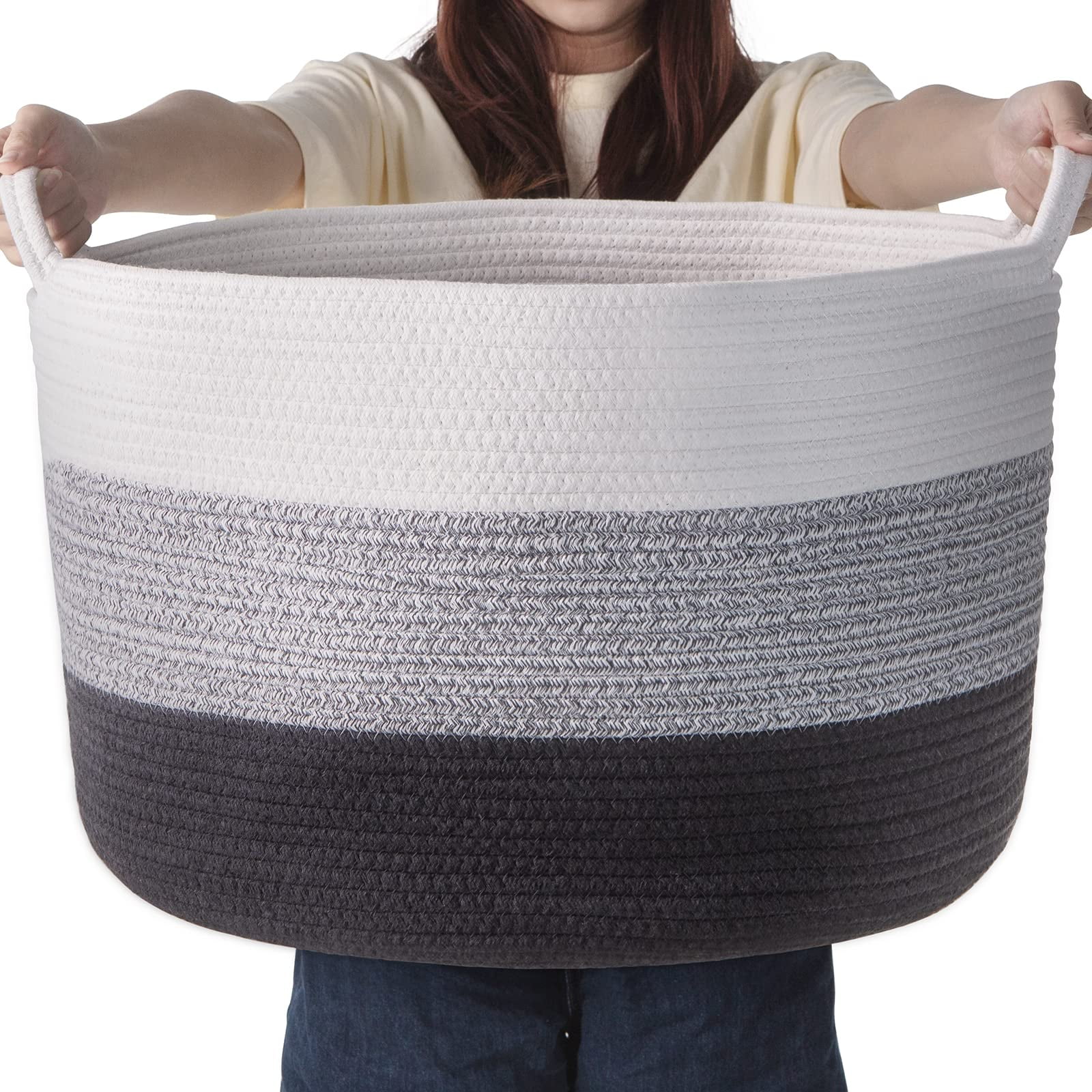 Foslos 21" x 14" Extra Large Storage Baskets with Handle Cotton Rope