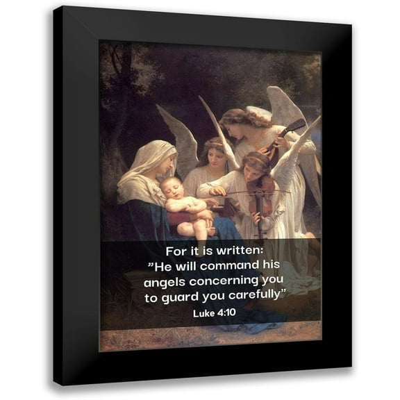 ArtsyQuotes 11x14 Black Modern Framed Museum Art Print Titled - Bible Verse Quote Luke 4:10, William Adolphe Bouguereau - Song of the Angels