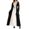 thumbnail image 5 of UPPADA Renaissance Fair Corset Dress Women Square Neck Bell Sleeve Medieval Irish Dresses Halloween Costume Victorian Ball Gown Black,L, 5 of 8